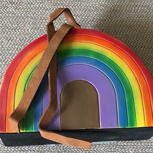 Movable Door Stopper 2 Sided Dog/Rainbow Weighted Cement Handmade Crafts Artwork